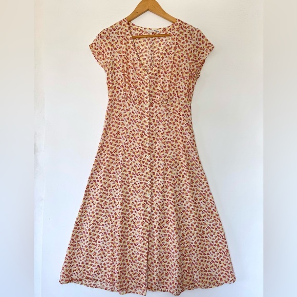 Reformation Floral Midi Dress in Cream and Pink - Picture 8 of 10